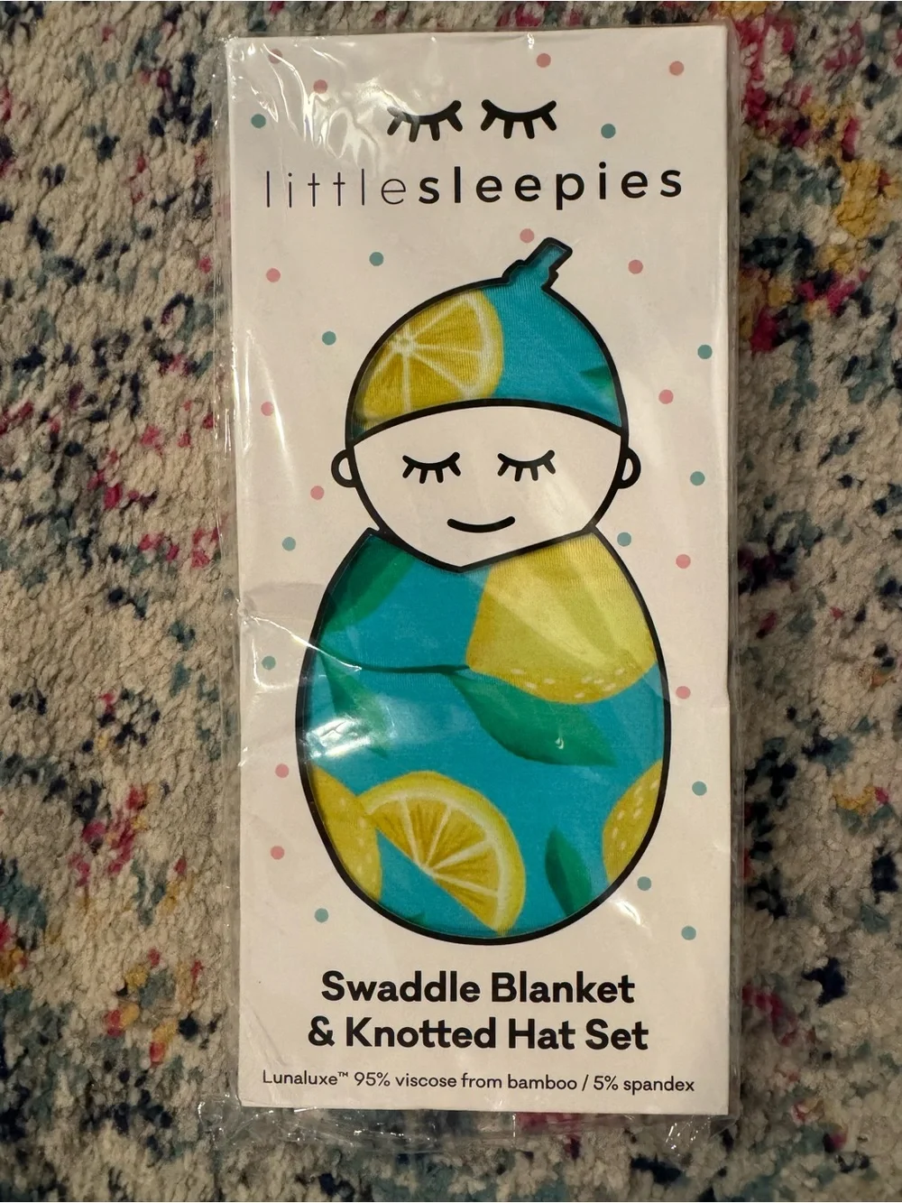 Little Sleepies Blue Sunny Citrus Print BNIB Swaddle & Hat
